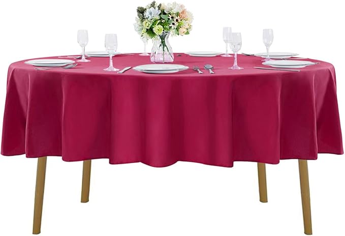 Cupuamon 90 inch Round Tablecloth Washable Polyester Table Cloth Decorative Table Cover for Wedding Party Dining Banquet（90 inch,Burgundy）