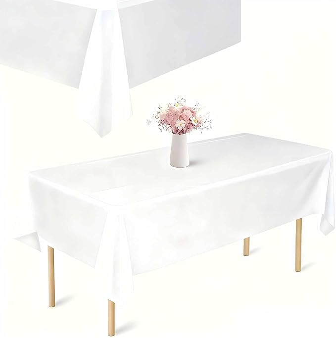 TWINPRET Rectangle Tablecloth 60 x 102 Inch, White Waterproof Washable Polyester Table Cloth - Stain & Oil Resistant Rectangular Table Cover for Outdoor, Indoor, Banquet & Party (Fits 6 Foot Tables)