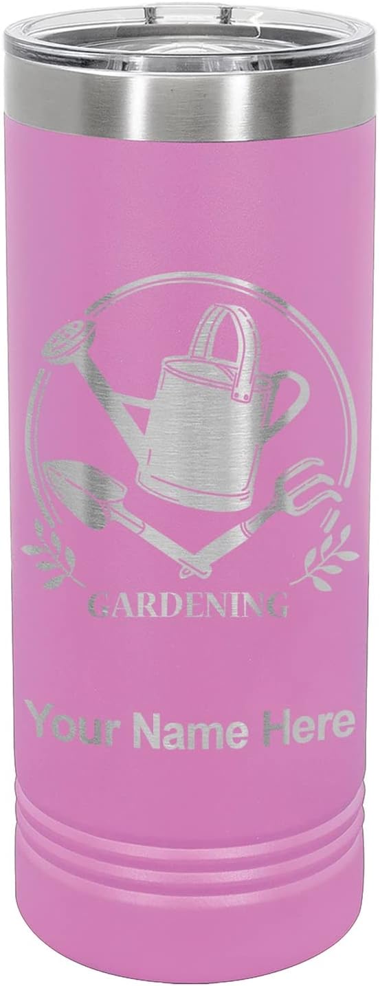 LaserGram 22oz Vacuum Insulated Skinny Tumbler, Gardening, Personalized Engraving Included (Light Purple)