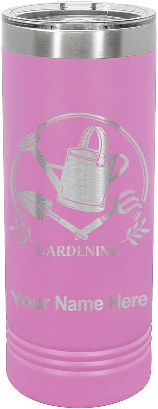 LaserGram 22oz Vacuum Insulated Skinny Tumbler, Gardening, Personalized Engraving Included (Light Purple)