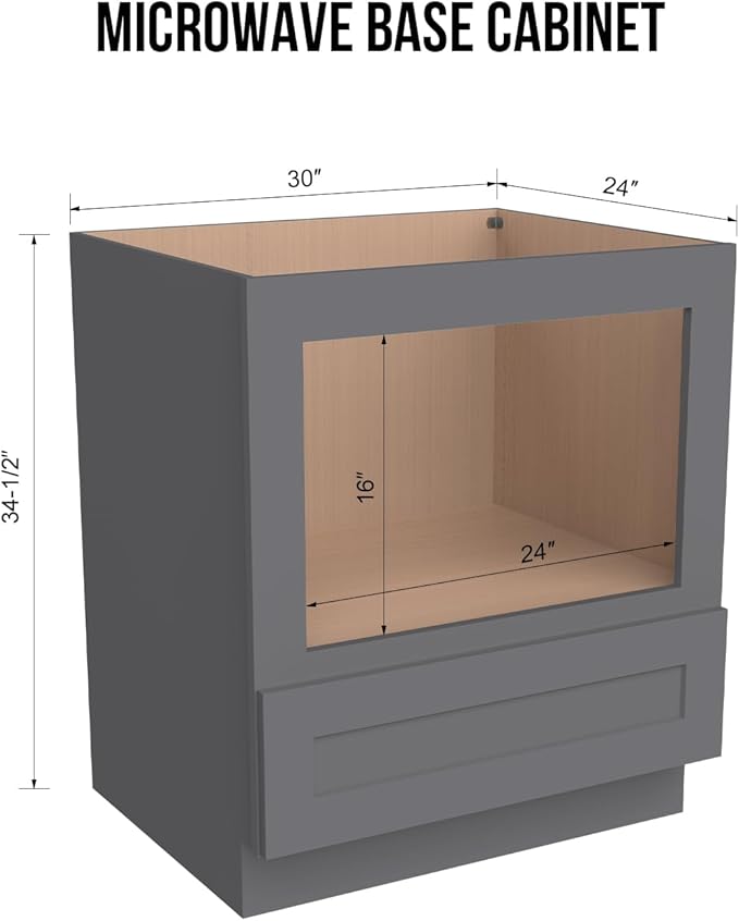 Microwave Base Cabinet ??Solid Wood Shaker Style Kitchen Storage Base Unit with Drawer & Soft-Close Doors, RTA Pantry Cupboard for Dining Room, Coffee Bar 30" W x 24" D x 34 1/2" H (Pebble Gray)