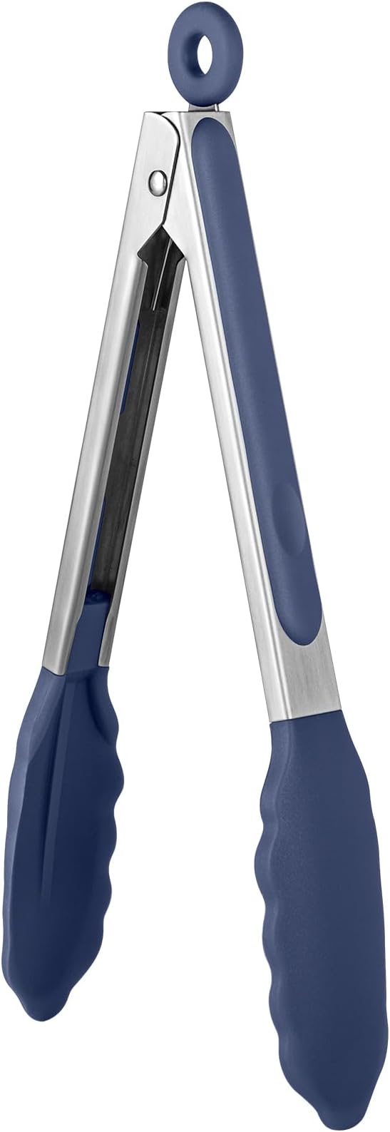 600쨘F Heat Resistant Kitchen Tongs: U-Taste 9 in Silicone Cooking Tong with Firm Sealed Non Stick Rubber Tips & Silicon Coated 18/8 Stainless Steel Handle & Smooth Lock for Serving Grill-Midnight Blue