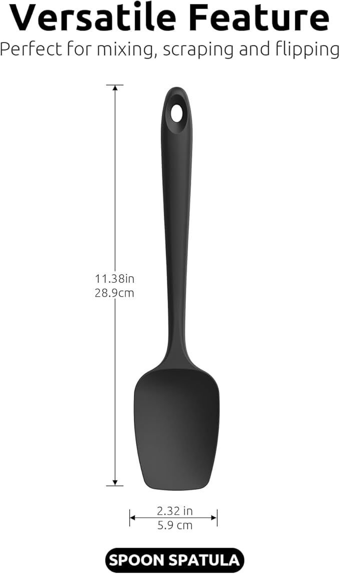 U-Taste Silicone Spoon Spatula Set, 600쨘F High Heat Resistant Food Grade Flexible Rubber Scraper, Cooking Mixing Baking Kitchen Utensils Set of 3 (Black)
