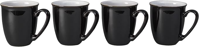 Denby - Elements Black Large Coffee Mug Set of 4-11.15oz Stoneware Tea Cup Mug Set For Office & Home - Dishwasher Safe, Microwave Safe - Ceramic Tea Cups With Black White Glaze, Chip Resistant