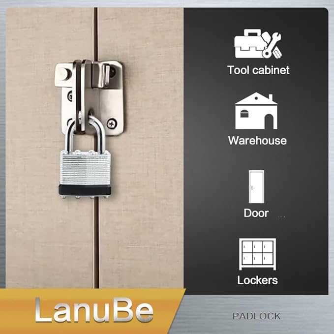 LanuBe Lock Laminated keyed Padlock (1-9/16", 40mm), keyed Alike Locks, Normal Shackle,Marked Black Plastic Hoop, Pack of 100