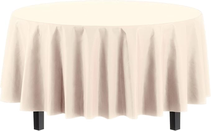 Party Solids 6-Pack Premium Plastic Tablecloth 84in. Round Plastic Table Cover - Ivory