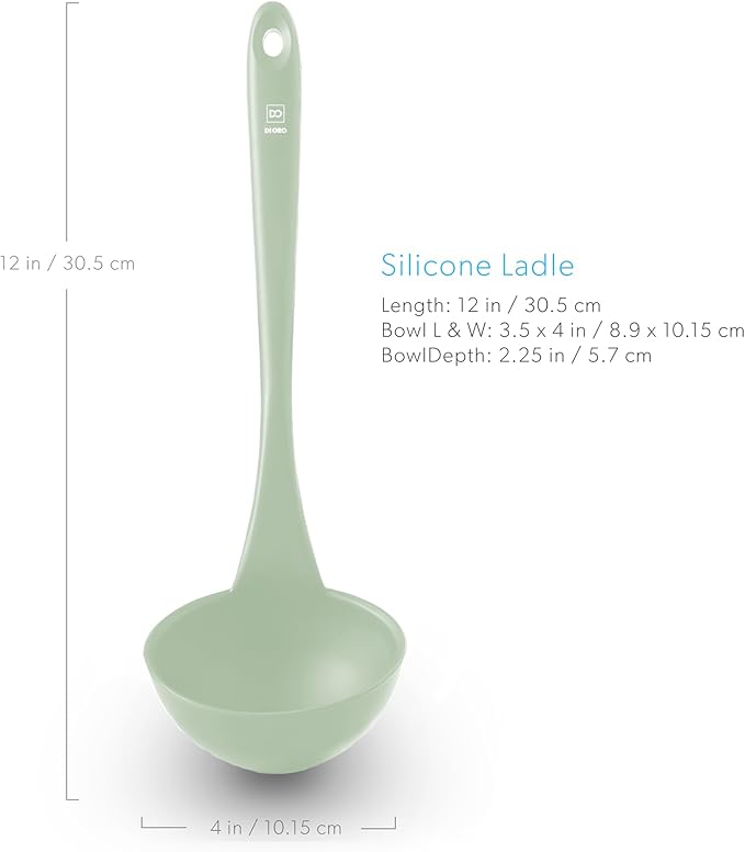 DI ORO Silicone Ladle ??Soup Ladle for Cooking & Serving Heat-Resistant - Large Kitchen Soup Ladle Nonstick Cookware Safe - Soup Serving Spoon with Wide Bowl - Silicone Utensil Dishwasher Safe (Sage)