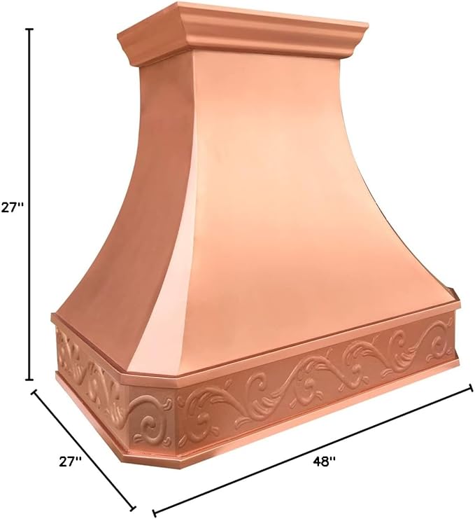 CT Copper Tailor Copper Vent Hood Island Mount,48'' W,27''H, 1150 CFM Exhaust Fan,Stainless Steel Vent,LED Light,Dishwasher-Safe Baffle Filters,Smooth-Penny Patina,VH3A