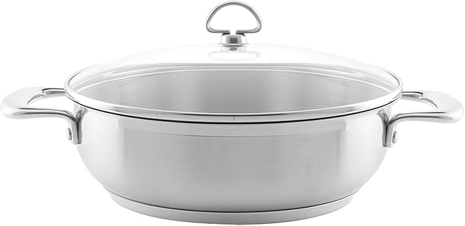 Chantal Induction 21 Steel 5 quart Chef's Pan with Tempered Glass Lid, Brushed Stainless Steel