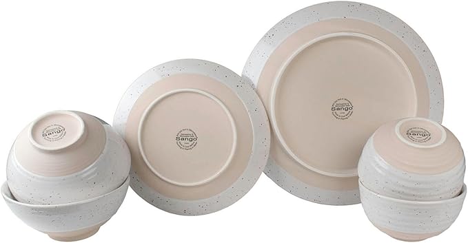Sango Siterra 16-Piece Rustic White Stoneware Dinnerware Set ??Service for 4, White with Glossy Speckle Overlay, for Everyday Dining & Entertainment, Microwave & Dishwasher Safe