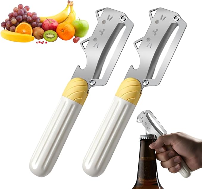 Thickened wooden handle fruit peeler, Stainless Steel Sharp Blades Carrot Potato Peeler with Wooden Handle and Bottle Opener Kitchen Tool for Fruit Veggie Pumpkin Papaya Zucchini (2 Pcs)