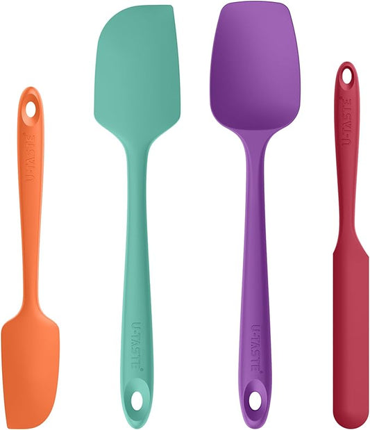 U-Taste Heat Resistant Silicone Spatula - 600쨘F Hot-Proof Food Grade Kitchen Baking Bowl Scraper, Flexible and Sturdy Rubber Cooking Utensil for Mixing Scraping in NonStick Cookware (4 Pcs, Colorful)