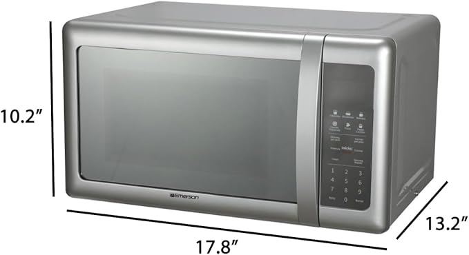 Emerson MW7601SL-N Countertop Microwave Oven with Sleek Mirrored Finish Glass Door, 700W, 10 Power Levels and 6 Pre-Programmed Settings with Child Safe Lock, 0.7. Cu. Ft., Silver