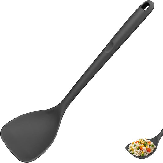 U-Taste 600쨘F Heat Resistant Wok Spatula: 13.76" Long, 3.63" Wide Silicone Cooking Utensils with Flexible Edge & Sturdy Core, for Kitchen Stir Fry, Serving, Scoop, Non-Stick Pan, Carbon Steel (Black)