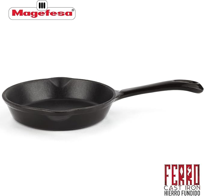 Magefesa FERRO 6.1" Enameled Cast Iron Black Skillet, Superior Heat Retention & Distribution, Compatible with All Cooktops, Induction & Oven Safe, Energy-Efficient, Durable, Easy to Clean