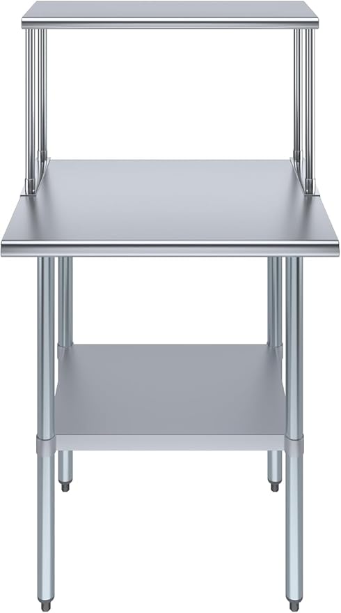 Stainless Steel Work Table with Wide Single Tier Overshelf | Metal Kitchen Prep Table & Shelving Combo (24" x 30" Work Table + 12" Overshelf)