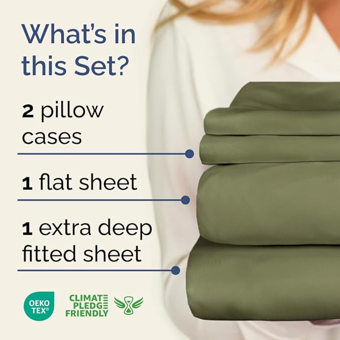 Extra Deep Pocket Full Sheets - 4 Piece Breathable & Cooling Bed Sheets - Hotel Luxury Bed Sheet Set - Soft, Wrinkle Free & Comfy - Easily Fits Extra Deep Mattresses - Deep Pocket Sage Green Sheets