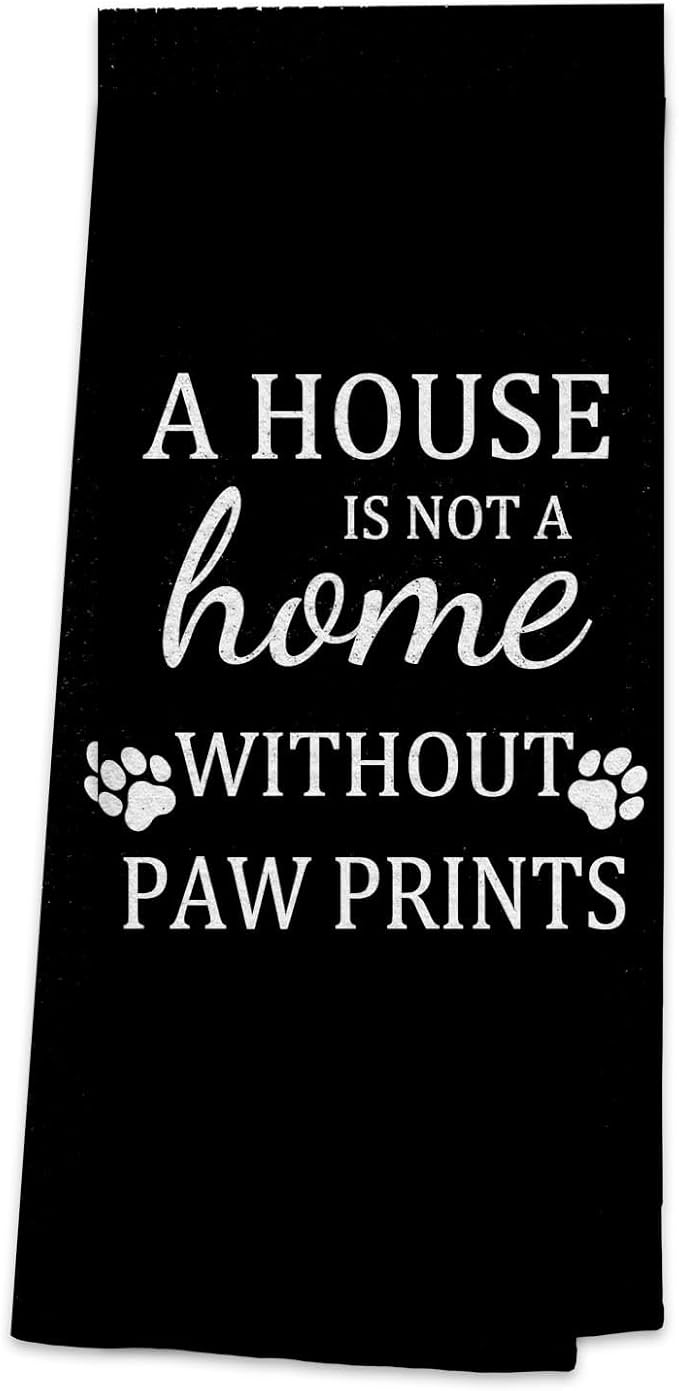 TNUW Dog Themed Kitchen Towels 16?냉?4??A House is Not A Home Without Paw Prints Soft and Absorbent Kitchen Tea Towel Dish Towels Hand Towels,Gifts for Women Girls Dog Lovers (Color-1) (Black)