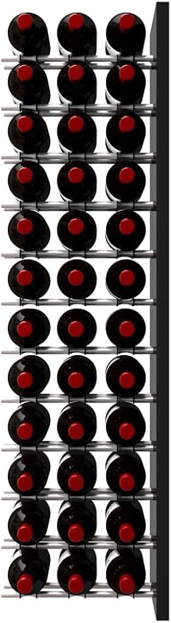 Ultra Wine Racks Fusion Wine Wall Label-Out (4 Foot, Triple Deep, Black Acrylic, Satin Aluminum Peg) ??Modular Wine Rack for 36 Bottles, Easy Installation for Home Bar or Wine Cellar