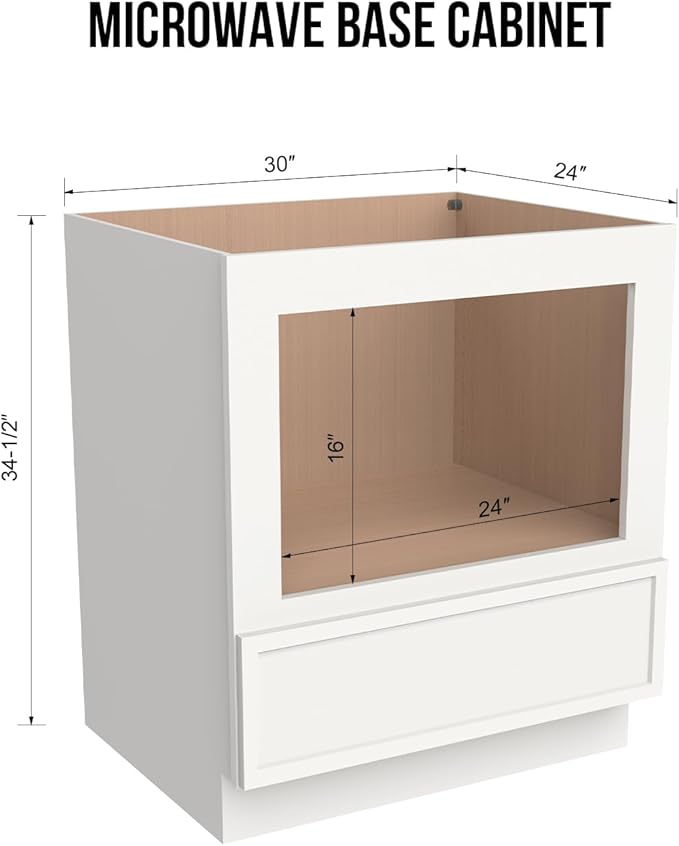 Microwave Base Cabinet ??Solid Wood Shaker Style Kitchen Storage Base Unit with Drawer & Soft-Close Doors, RTA Pantry Cupboard for Dining Room, Coffee Bar 30" W x 24" D x 34 1/2" H (Origami White)