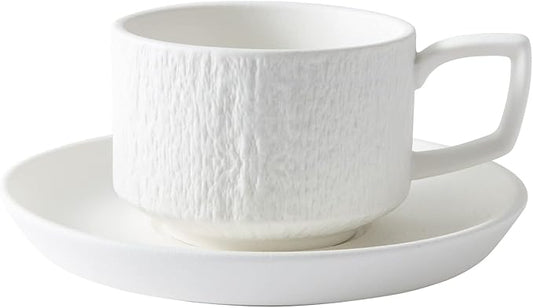 Rock Texture Embossed Ceramic Coffee Set Tea Set,Cappuccino Espresso,Novelty Ceramic cup and Saucer for Friends/Women/Men/Mother/Father,6 oz,White