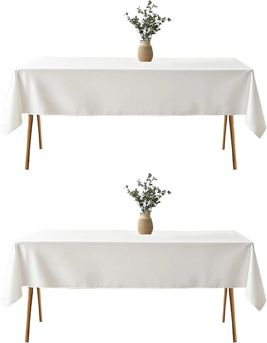 TWINPRET Rectangle Tablecloth 60 x 84 Inch, White Waterproof Washable Polyester Table Cloth - Stain & Oil Resistant Rectangular Table Cover for Banquet & Party (Fits 4 Foot Tables) [2 Pack]