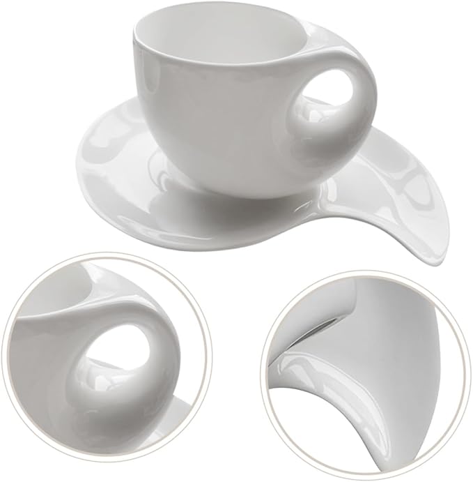 FUOYLOO Creative Pure White Bone Espresso Cup Set with Saucer Elegant Coffee Mug Kit for Office and Afternoon Tea Porcelain Cups for Latte Tea Milk and Juice