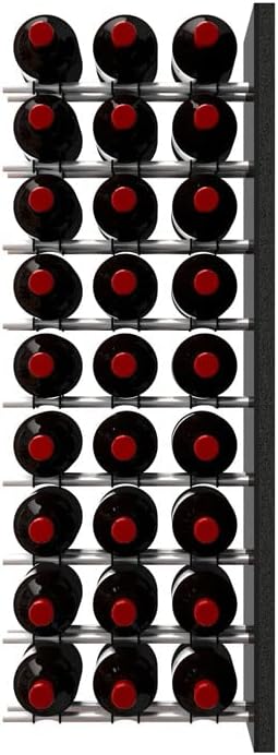 Ultra Wine Racks Fusion Wine Wall Label-Out (3 Foot, Triple Deep, Black Acrylic, Satin Aluminum Peg) ??Modular Wine Rack for 27 Bottles, Easy Installation for Home Bar or Wine Cellar