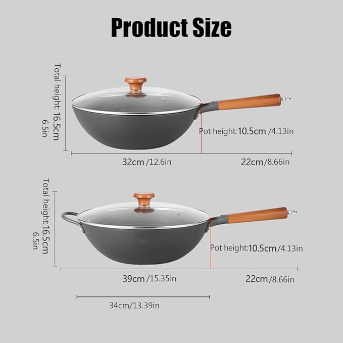 Titanium Pan with Lid, 2026 New Upgrade Uncoated Non Stick Titanium Iron Wok Pans for Cooking, Ultra-Durable, Scratch-Resistant, Even Heating Frying pans, Compatible With All Cooktops,12.6IN