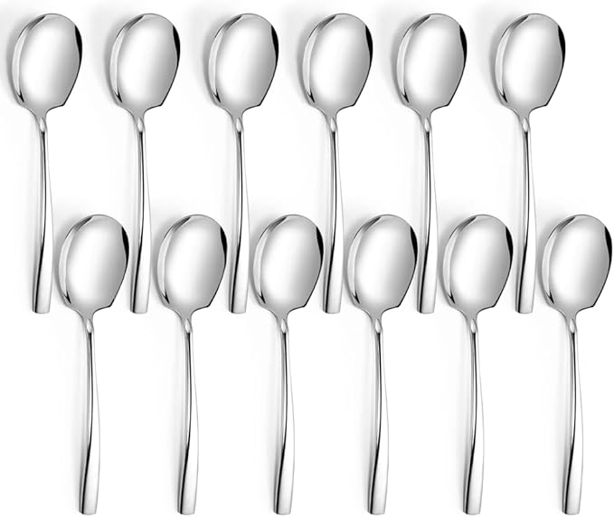 Serving Spoons Set Stainless Steel 9.14 Inch Serving Utensils for Buffet Catering Dishwasher Safe (12-pieces, Silver)