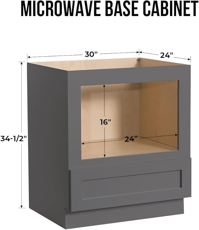 Solid Wood RTA 30" Microwave Base Cabinet,Kitchen Oven Cabinet - with 1 Full Overlay Drawer (Frame Dimension: 24''W*16''H) (Pebble Grey, 30" Width x 24" Depth x 34 1/2" Height)