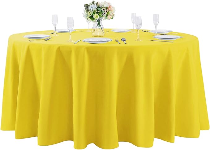 Cupuamon 132 inch Round Tablecloth Washable Polyester Table Cloth Decorative Table Cover for Wedding Party Dining Banquet（132 inch, Yellow）