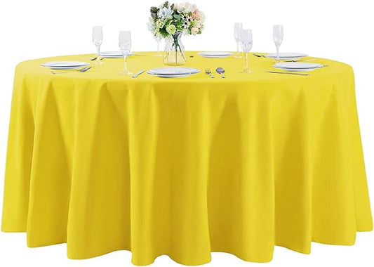 Cupuamon 132 inch Round Tablecloth Washable Polyester Table Cloth Decorative Table Cover for Wedding Party Dining Banquet（132 inch, Yellow）