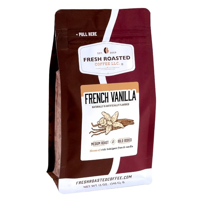 Fresh Roasted Coffee, French Vanilla Flavored Coffee, 12 oz, Medium Roast, Kosher, Ground