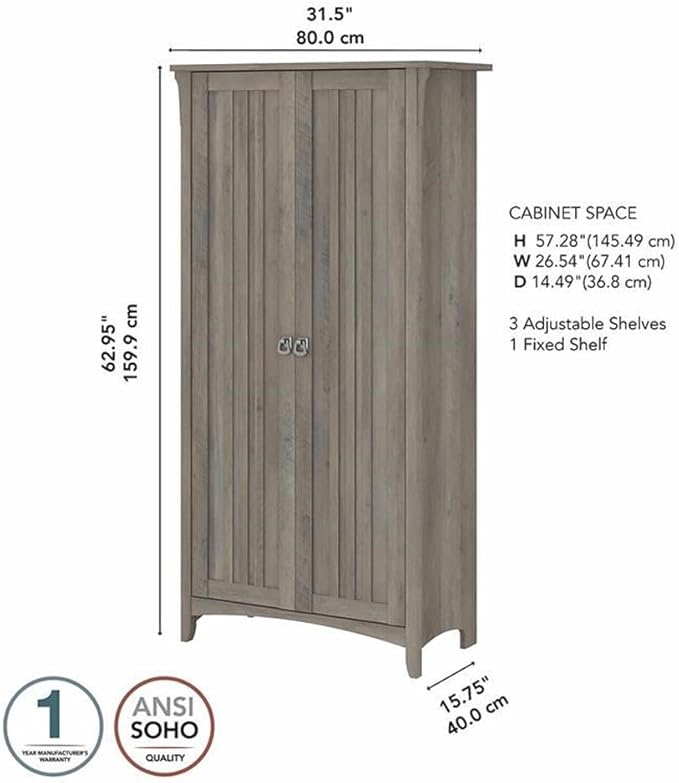 Bush Furniture Salinas Kitchen Pantry Cabinet with Doors in Driftwood Gray