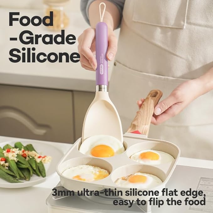 Silicone Small Spatula for Cooking Flexible Turner with Solid Inner Core and Heat Resistant Nylon Handle Ideal Spatula for Non-Stick Cookware