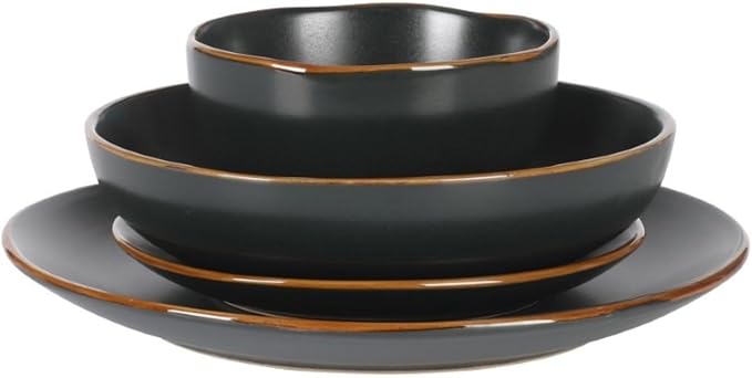 Gibson Home Hazeltine 16-Piece Black Stoneware Dinnerware Set ??Plates and Bowls, Durable Ceramic Kitchen Dinner Set