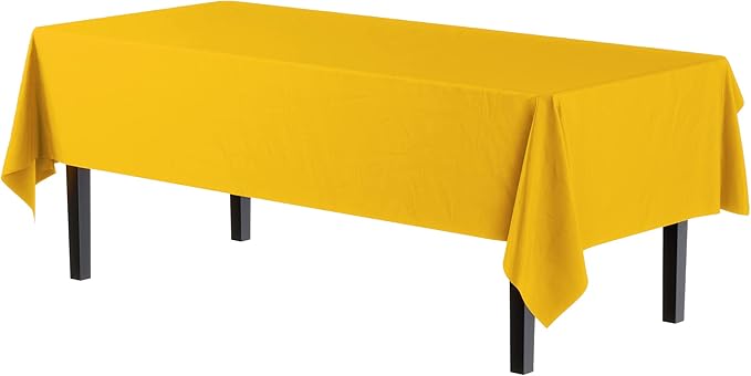 Exquisite Party Solids 6-Pack Premium Plastic Tablecloth 54in. x 108in. Rectangle Plastic Table Cover - Yellow