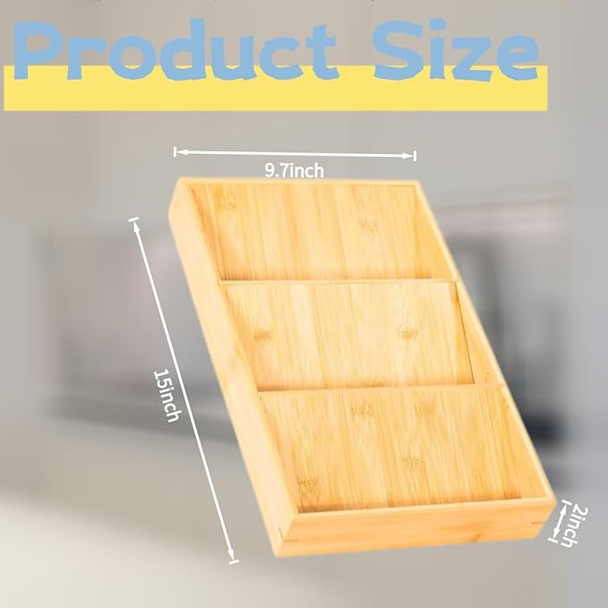 3-Tier Bamboo Spice Drawer Organizer Spice Rack Organizer for Kitchen ??Natural Bamboo Countertop & Drawer Cabinet Storage Shelf Space Saving ??Lightweight, Scratch-Resistant, Easy Assembly