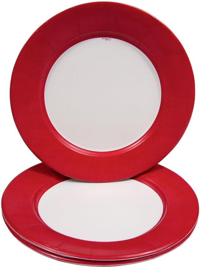 Caspari Linen Border Paper Dinner Plates in Red - Pack of 8