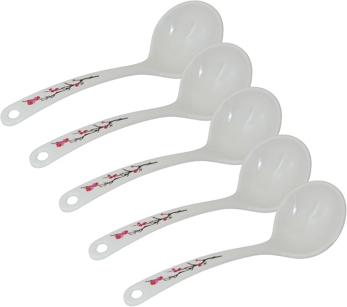 Kitchen 7" Small Ladles, Set of 5, Cooking Utensils, Large Melamine Soup Spoons, White