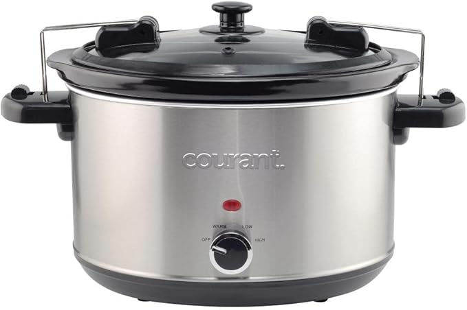 Courant 6-Quart Slow Cooker with Locking Lid, Warm Settings, Stainproof Stoneware Pots and Glass Lids ??Stainless Steel