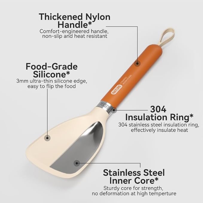 Silicone Small Spatula for Cooking Flexible Turner with Solid Inner Core and Heat Resistant Nylon Handle Ideal Spatula for Non-Stick Cookware