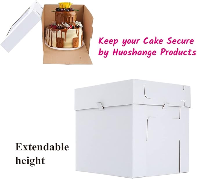 Tall Cake Boxes for Tier Cakes,8x8x8 Inch [12Pack ] Thick Sturdy Cake Box with Window, White Cake Carrier,Disposable Cake Containers