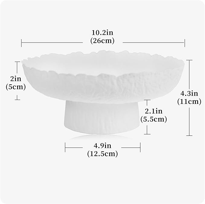 Large Glass Fruit Bowl for Kitchen Counter Decorative Centerpiece Bowl for Table Home D챕co, White Hammered
