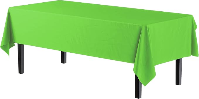 Party Solids Pack Of 6 Premium Plastic Tablecloth 54 Inch x 108 Inch Rectangle Plastic Table Cover - Lime Green