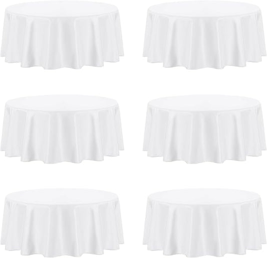 PureFit 6 Pack Round White Table Cloths 70 Inch for Round Tables, Stain and Wrinkle Resistant Table Linens for Home Use, Wedding, Party, Banquet and Camping