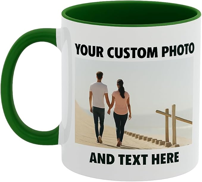 Personalized Coffee Mug | Custom Photo, Text, or Logo Cup (11oz, Forest Green Rim, Inner, and Handle) |Dishwasher & Microwave Safe |Unique Gift for Men & Women ?밫aza Personalizada