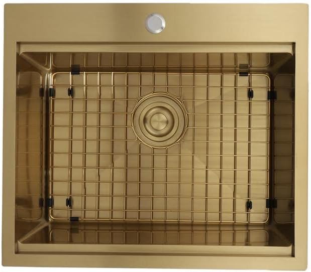 STARSTAR Workstation Ledge Top Mount/Drop-in Gold 304 Matte Stainless Steel Single Bowl For Kitchen,Yard, Office, Bar, Laundry Sink (25 x 22 x 10)