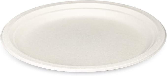 GUSTO [10 Inch - 125 Pack Heavy-Duty White Paper Plates, 100% Compostable, Eco-Friendly - Biodegradable Disposable Plates, Sugarcane Paper Plates (Formerly Comfy Package)